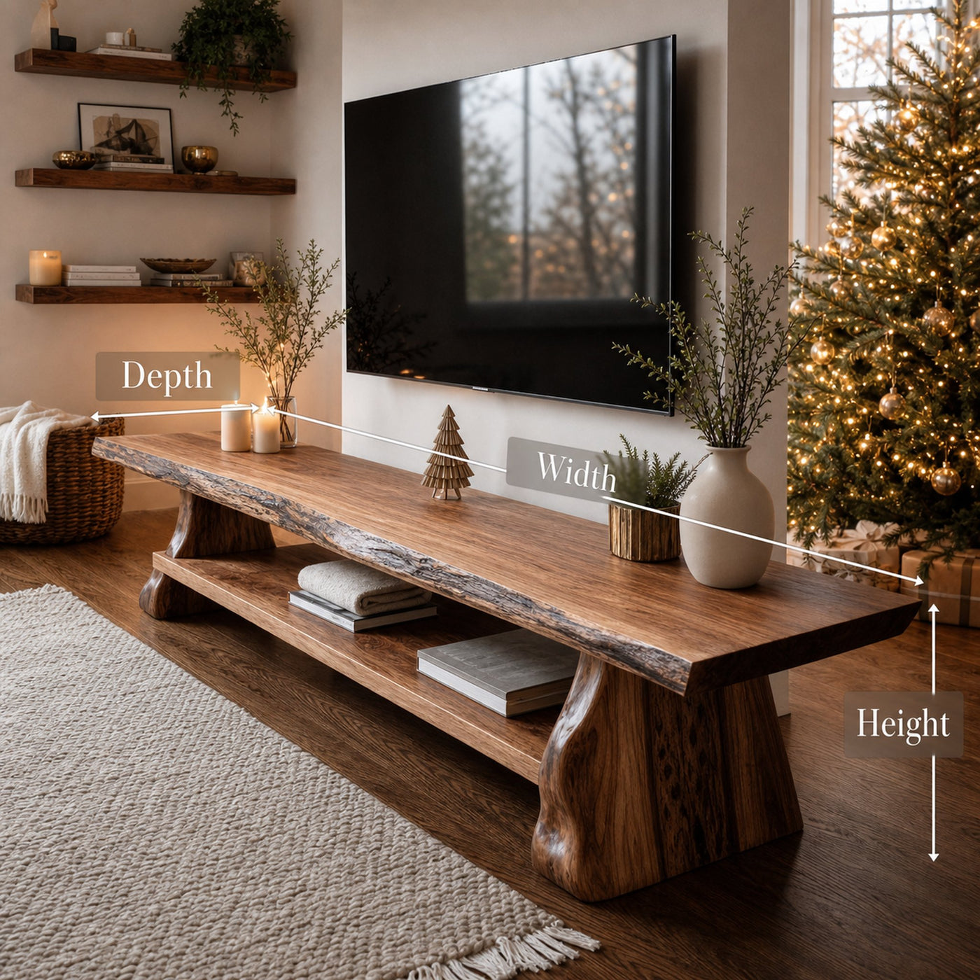 Mid Century Live Edge Wooden TV Console For Holiday Home Living Room - product view 6