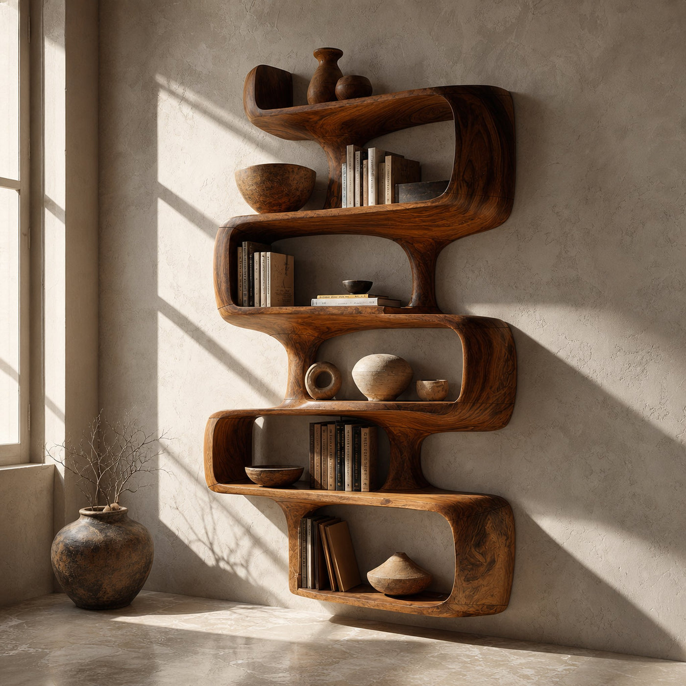 Mid Century Modern Abstract Bookshelf Dining Room Storage