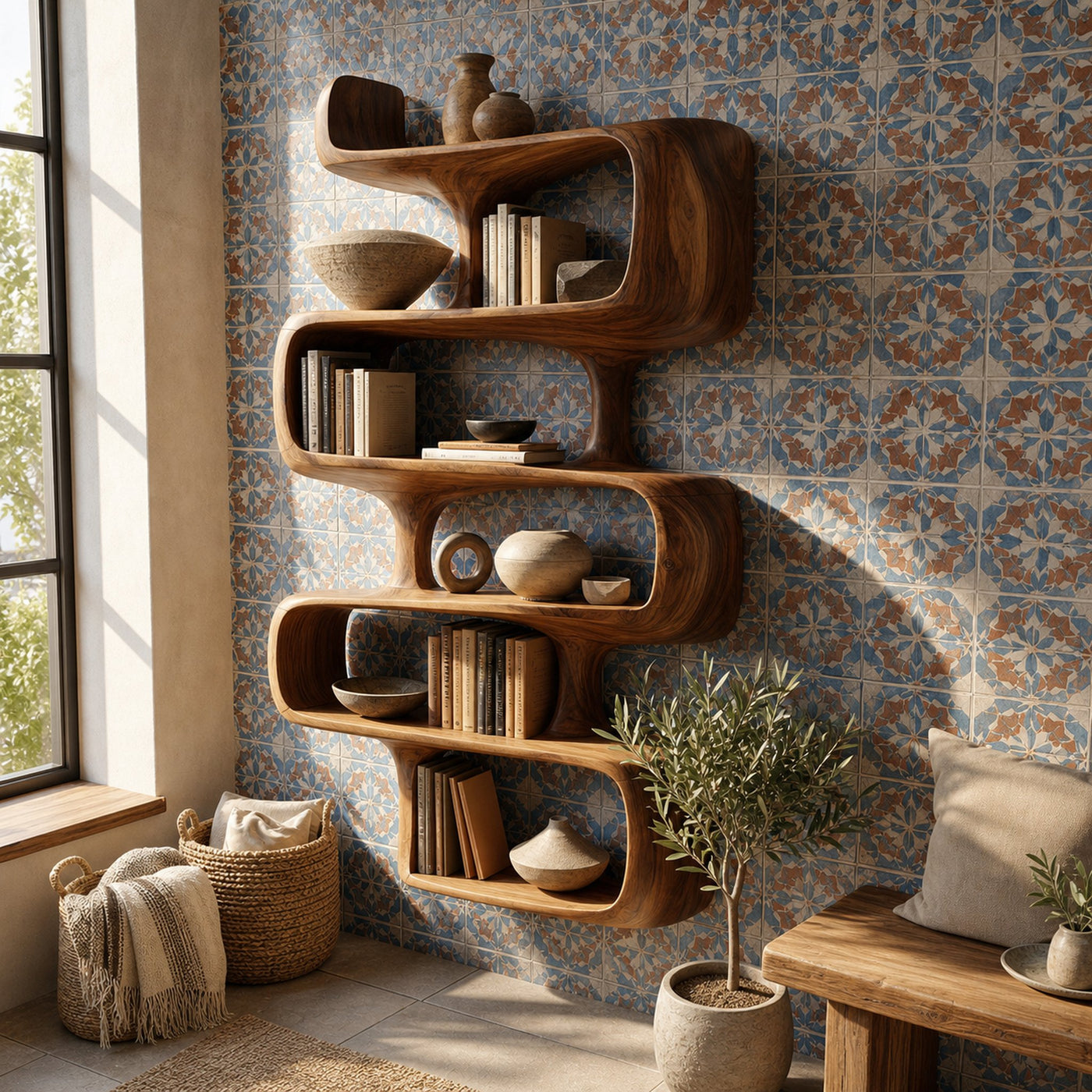 Mid Century Modern Abstract Bookshelf Dining Room Storage - product view 6