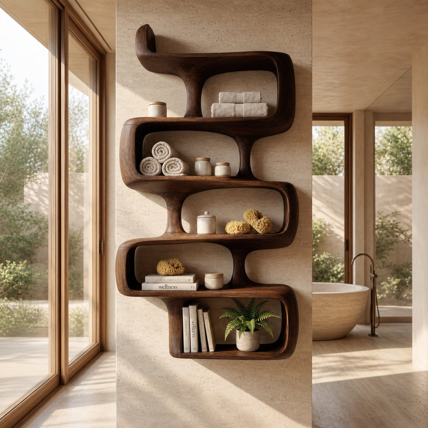 Mid Century Modern Abstract Bookshelf Dining Room Storage - product view 7