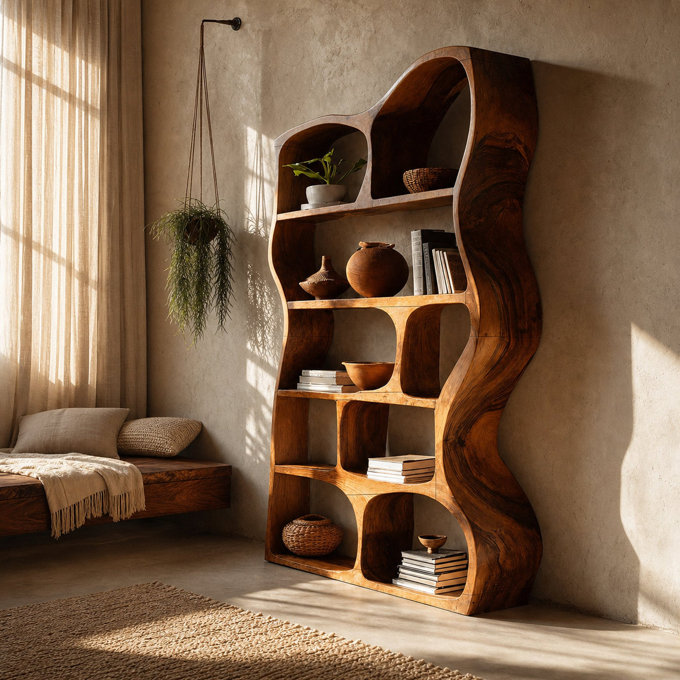 Mid Century Modern Sculptural Bookshelf Living Room Display