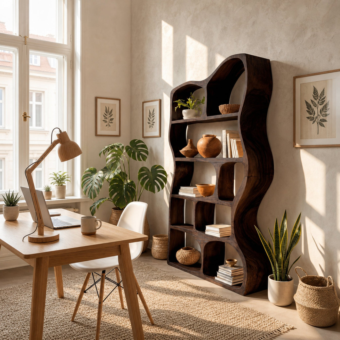 Mid Century Modern Sculptural Bookshelf Living Room Display - product view 7