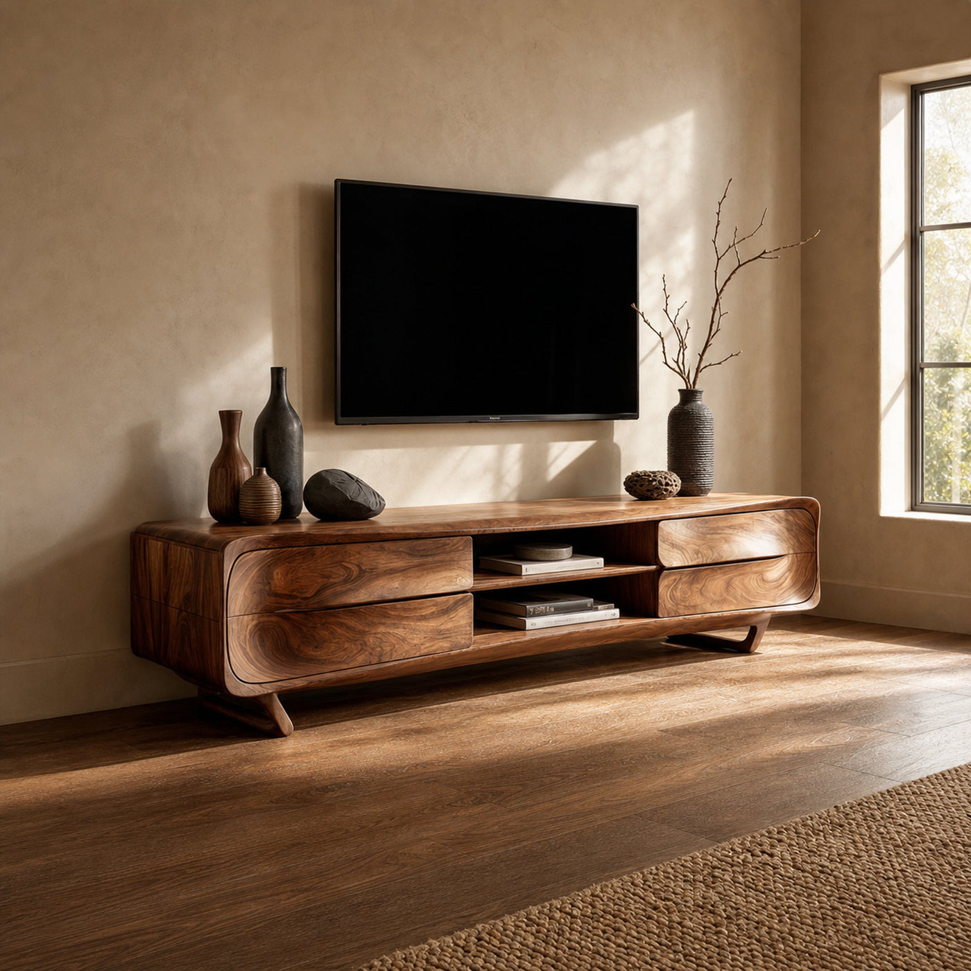 Mid Century Modern TV Cabinet Artistic Design Living Room