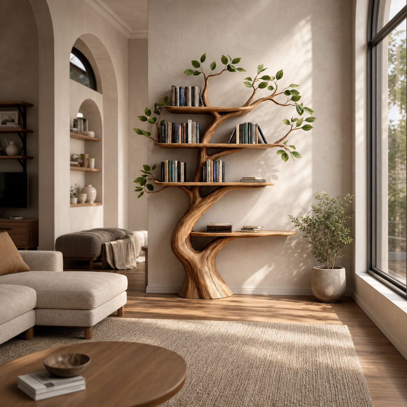 Mid Century Modern Tree Bookshelf Living Area - product view 2