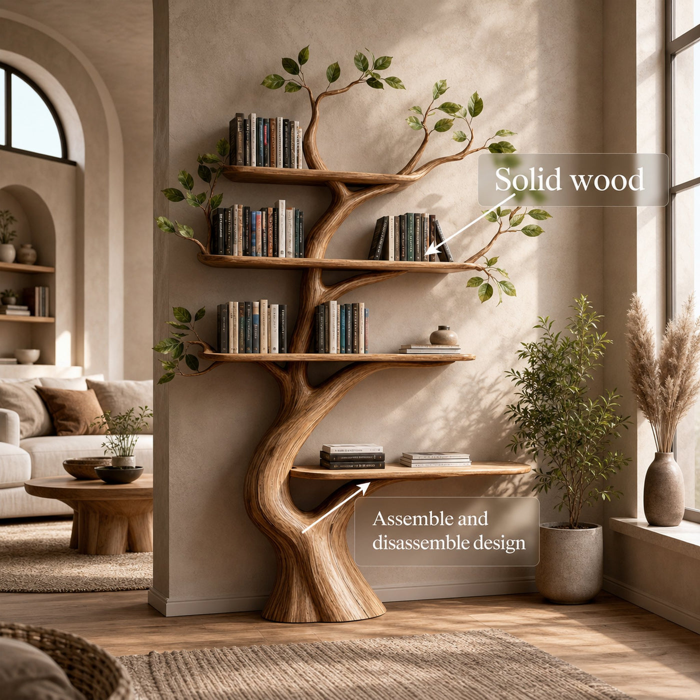 Mid Century Modern Tree Bookshelf Living Area - product view 3