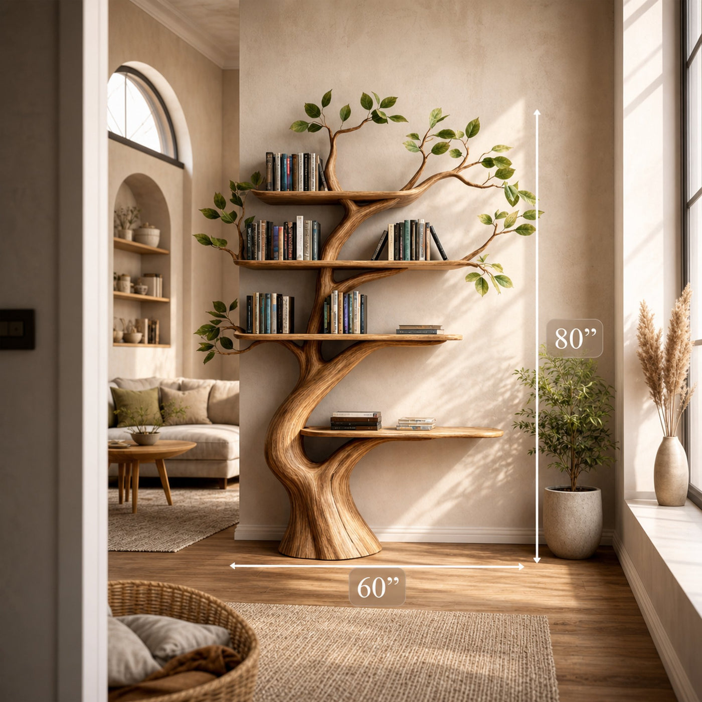 Mid Century Modern Tree Bookshelf Living Area - product view 4