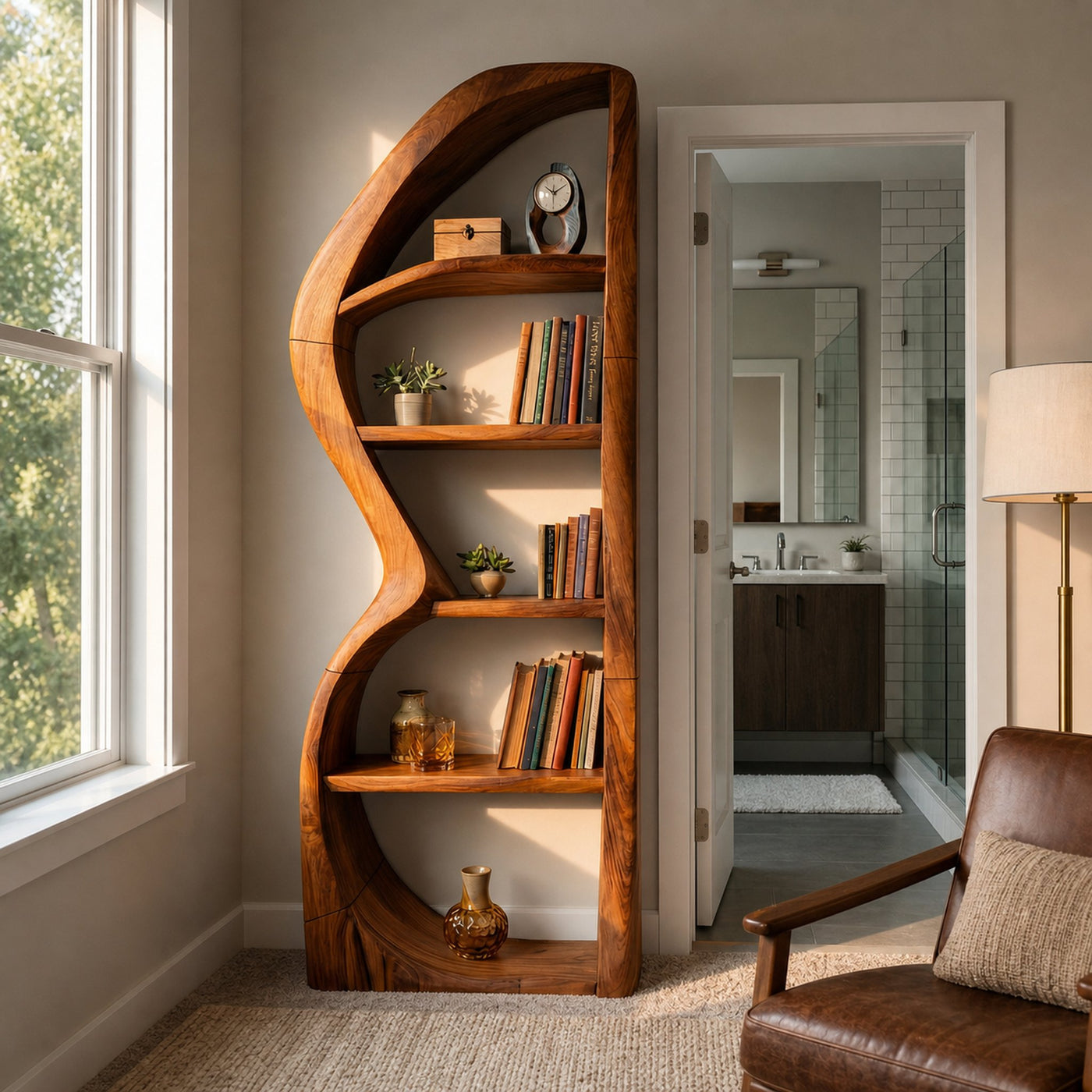 Mid Century Modern Unique Bookshelf Living Room Storage