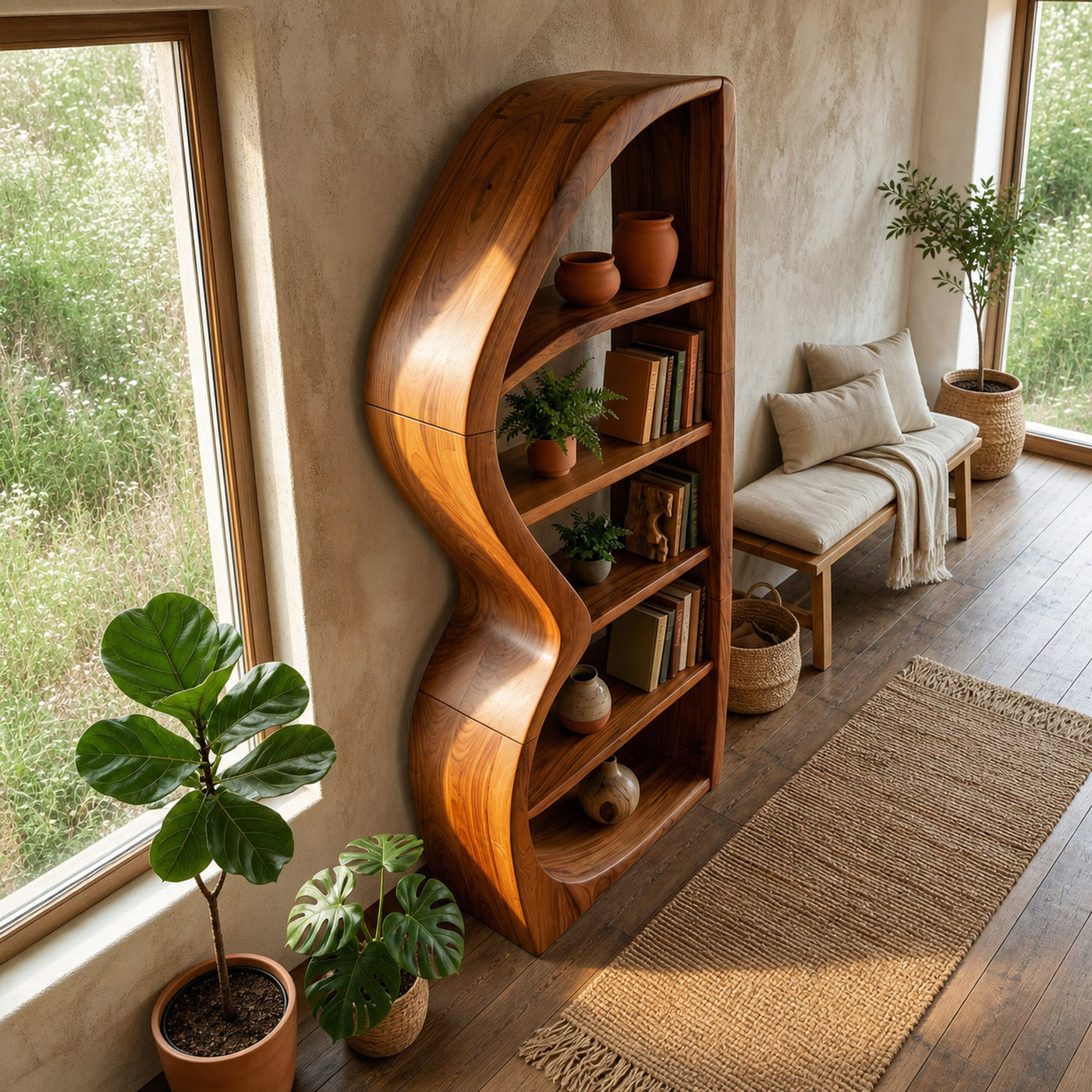 Mid Century Modern Unique Bookshelf Living Room Storage - product view 3