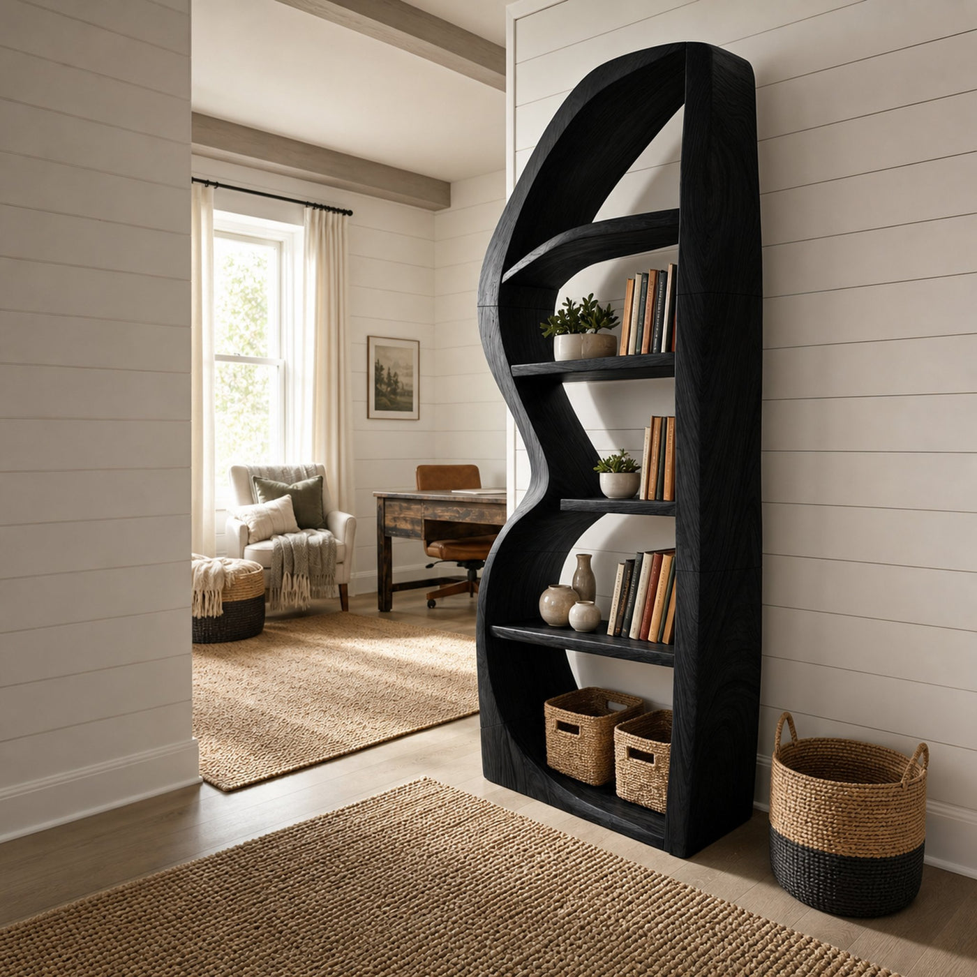 Mid Century Modern Unique Bookshelf Living Room Storage - product view 4