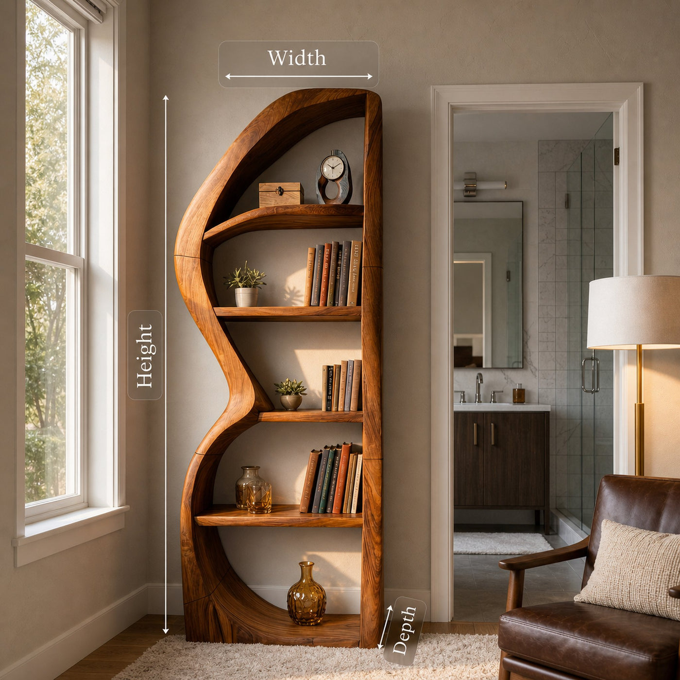 Mid Century Modern Unique Bookshelf Living Room Storage - product view 8