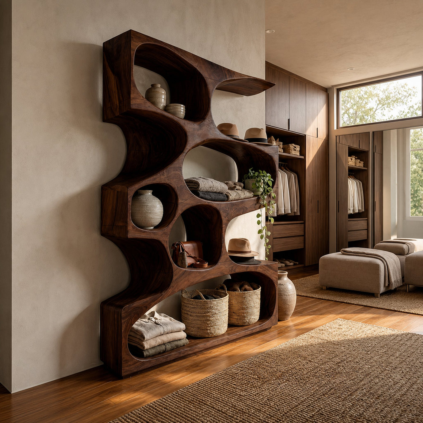 Mid Century Modern Wavy Bookshelf Bedroom Corner Storage - product view 7