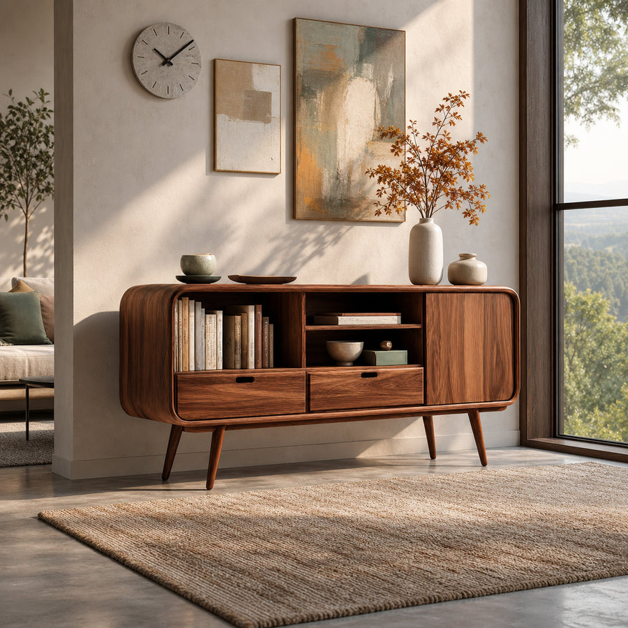 Mid Century Modern Wood Bookshelf Living Room Or Home Office