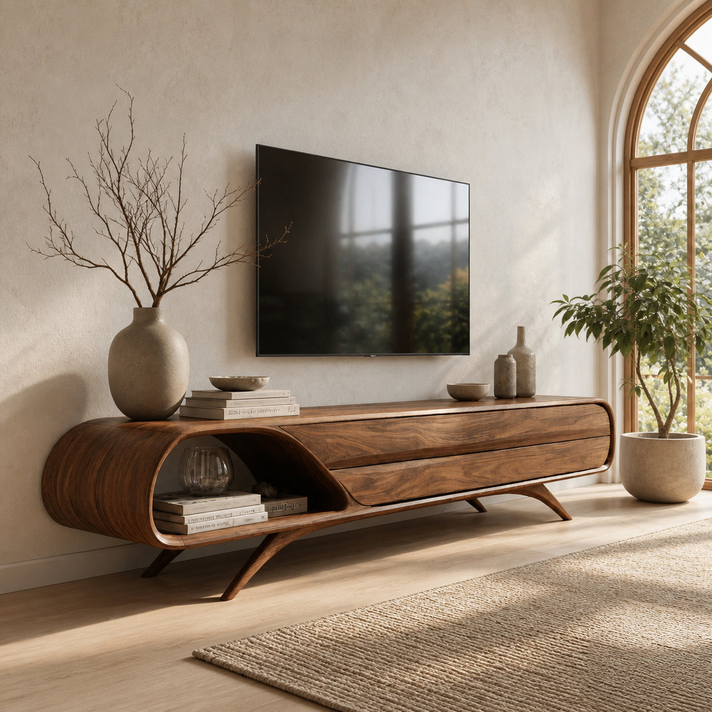 Mid Century Modern Wood TV Console For Living Room