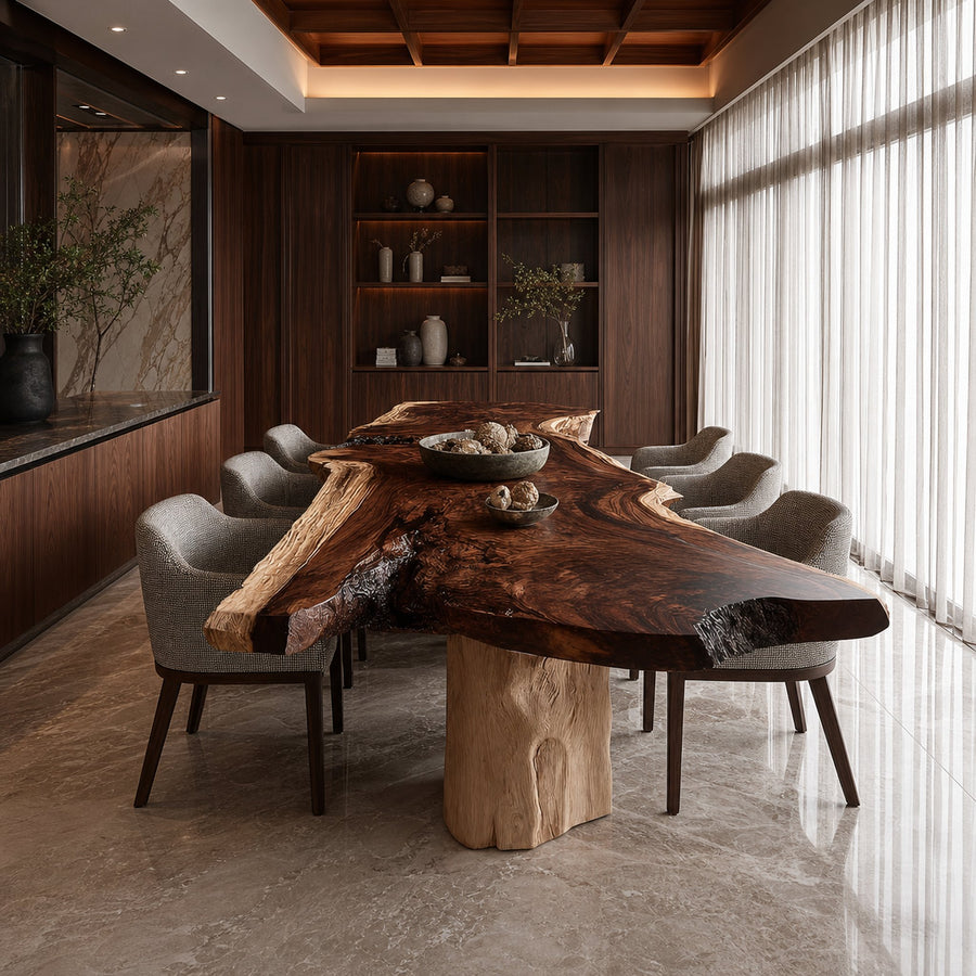 Mid Century Natural Edge Wooden Dining Table Kitchen
