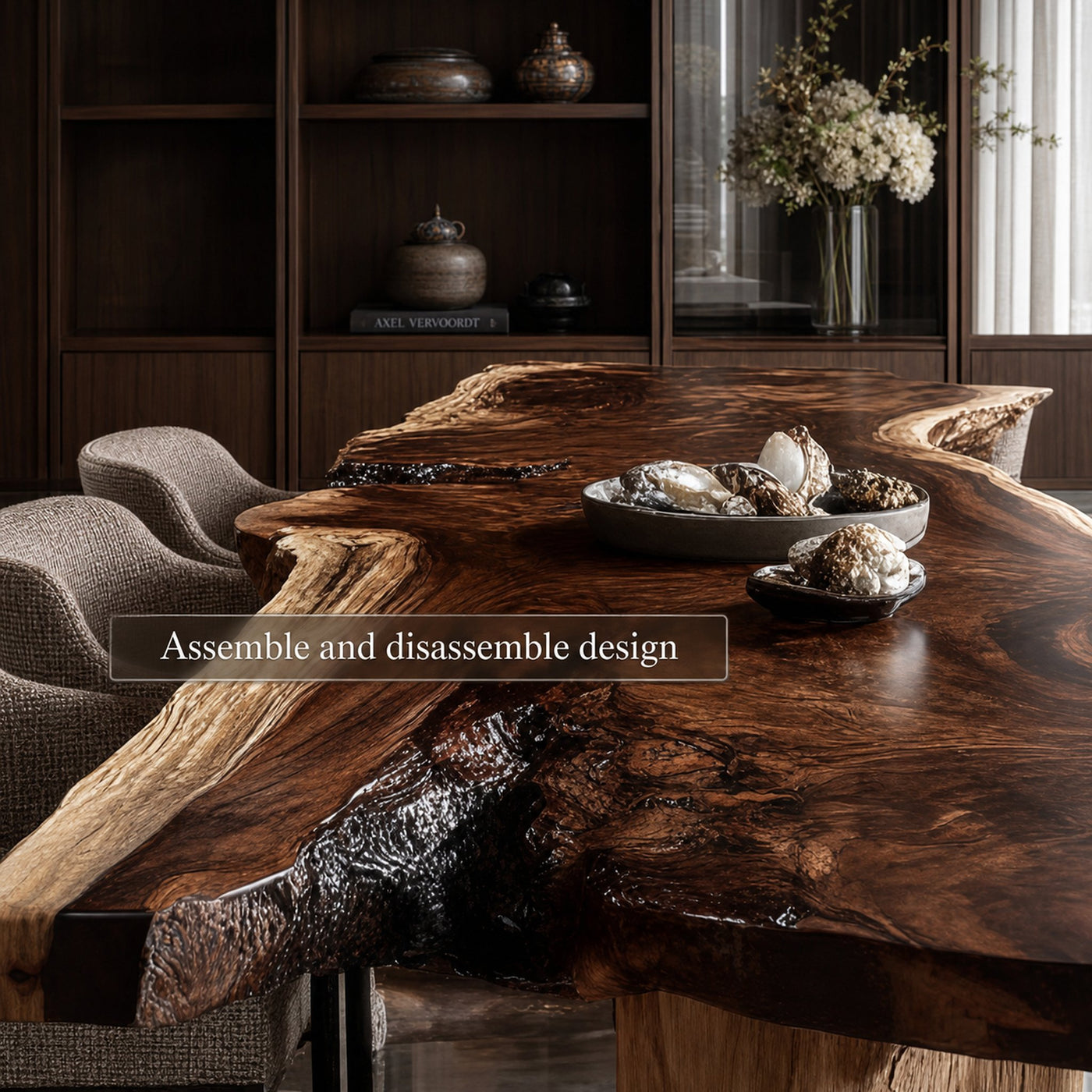 Mid Century Natural Edge Wooden Dining Table Kitchen - product view 3
