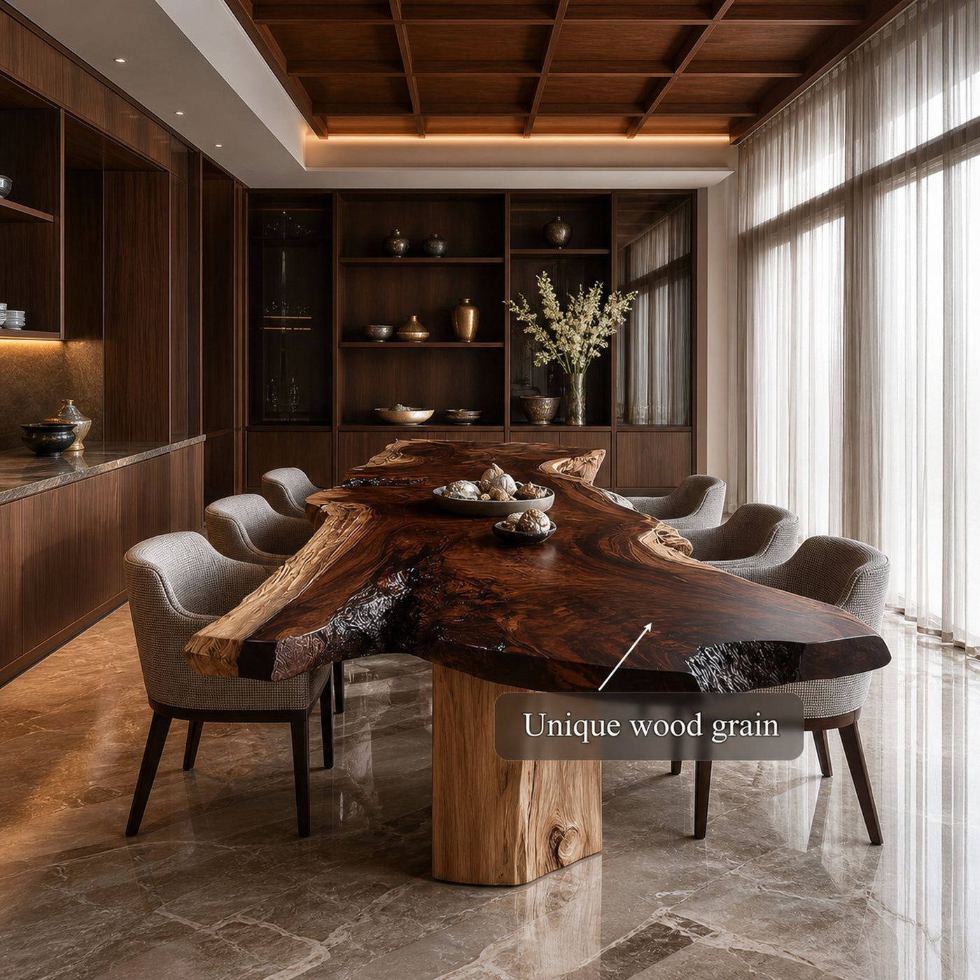 Mid Century Natural Edge Wooden Dining Table Kitchen - product view 4