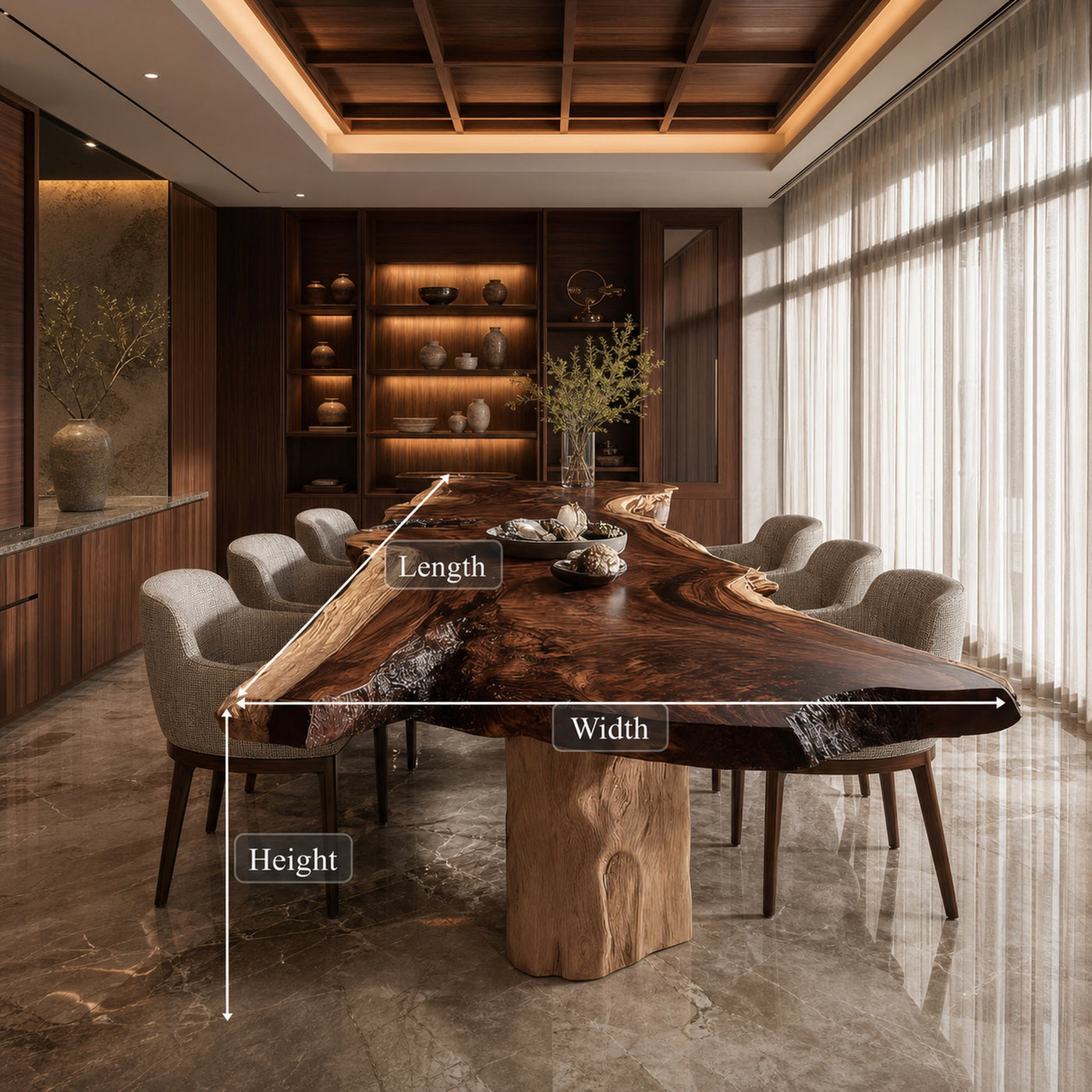 Mid Century Natural Edge Wooden Dining Table Kitchen - product view 6
