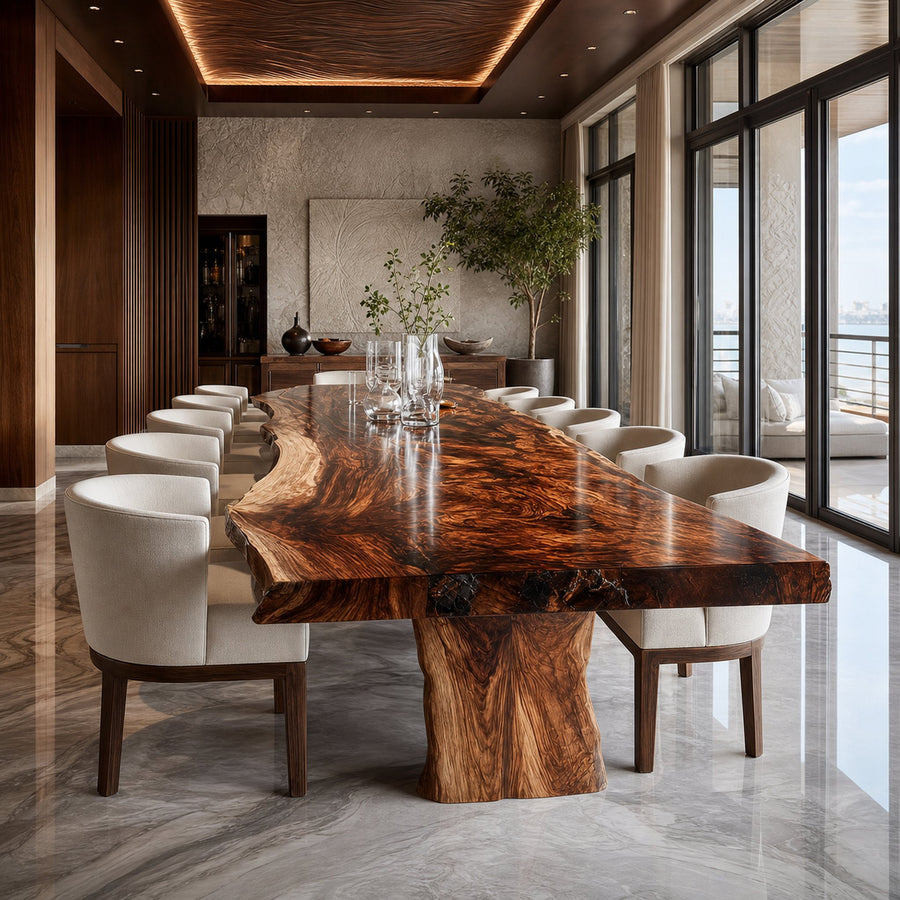 Mid Century Natural Slab Wood Dining Table Kitchen