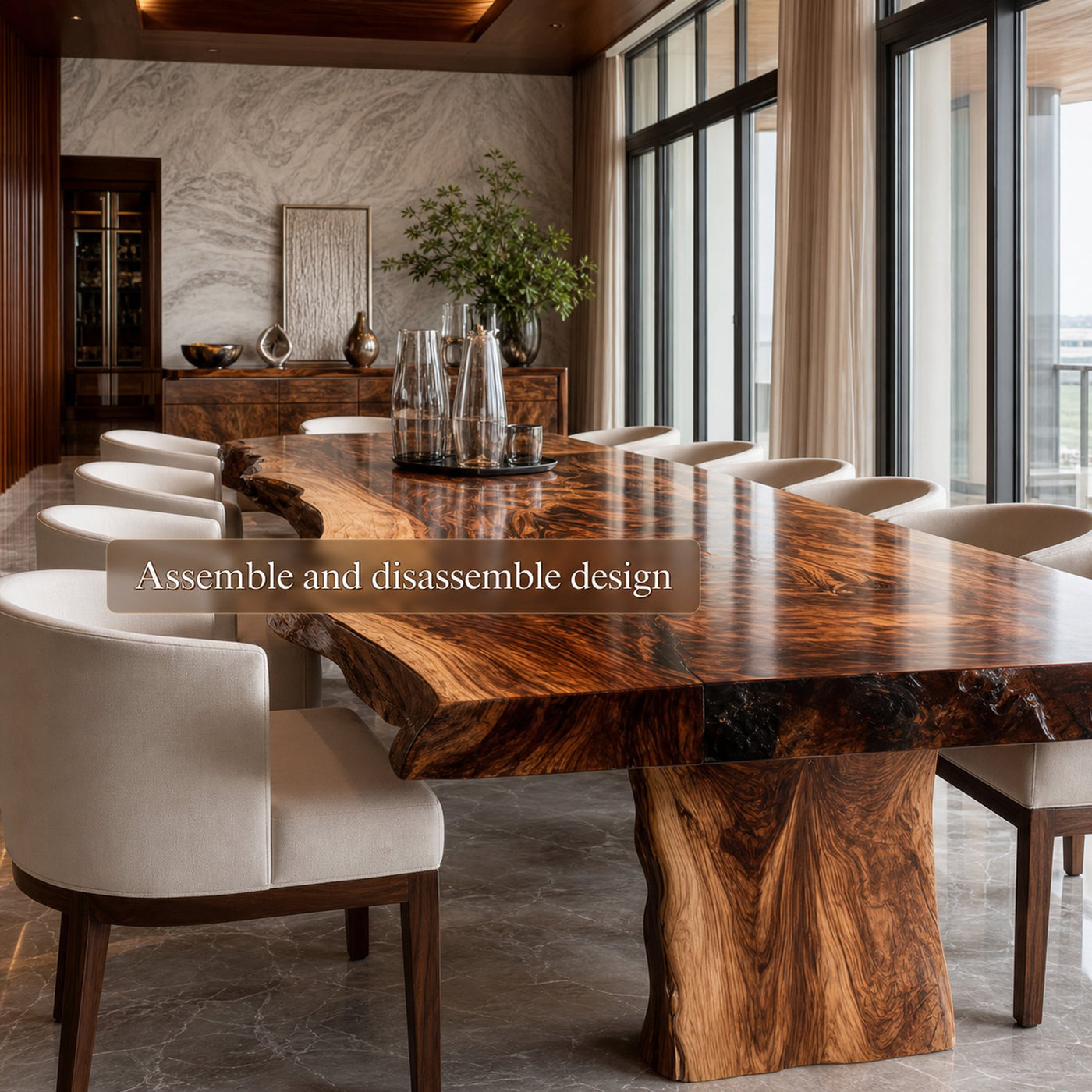Mid Century Natural Slab Wood Dining Table Kitchen - product view 3