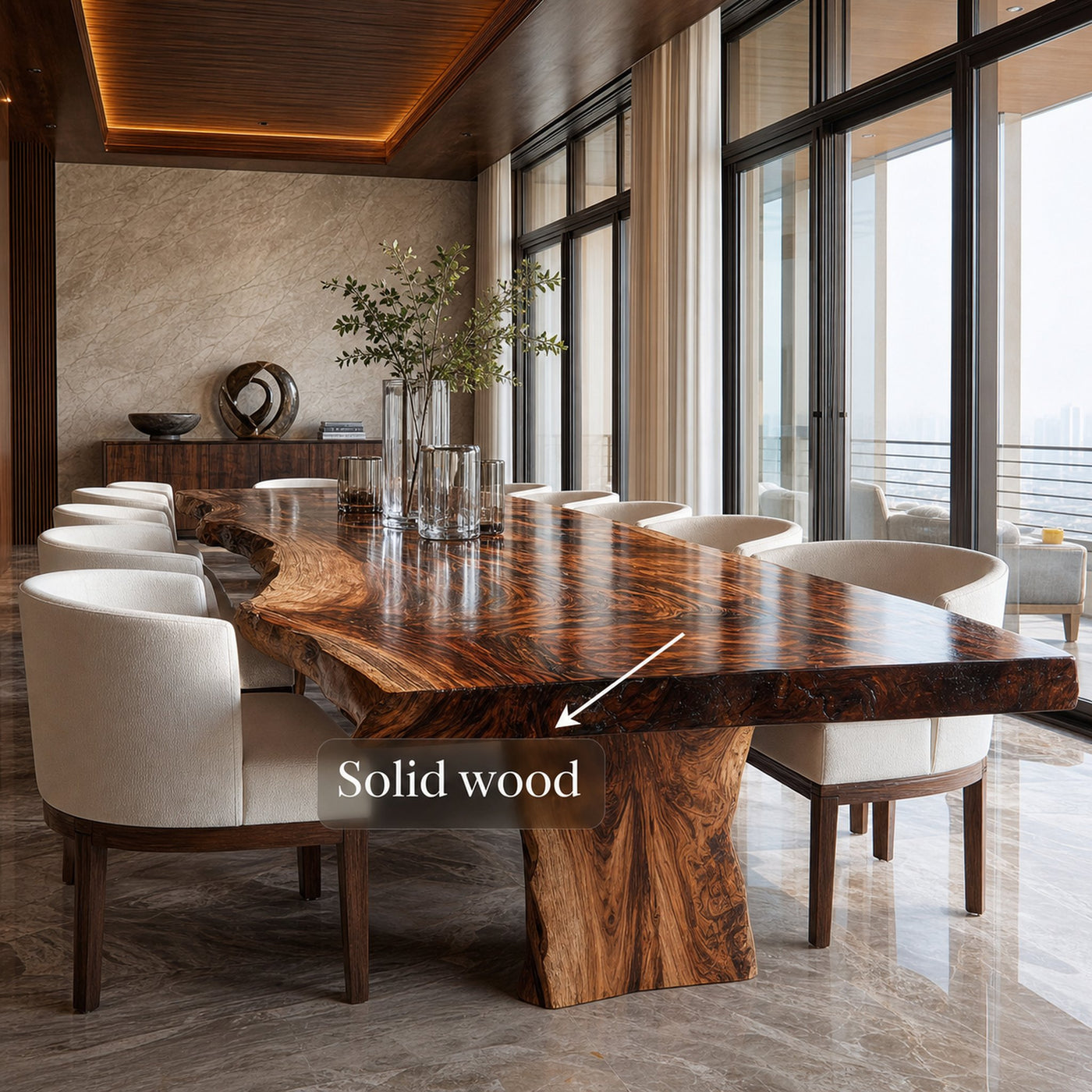 Mid Century Natural Slab Wood Dining Table Kitchen - product view 5