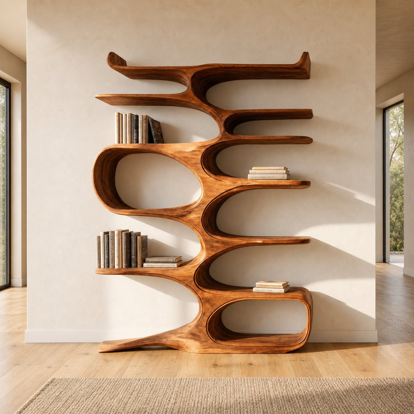 Mid Century Natural Wood Bookshelf For Living Room Furniture