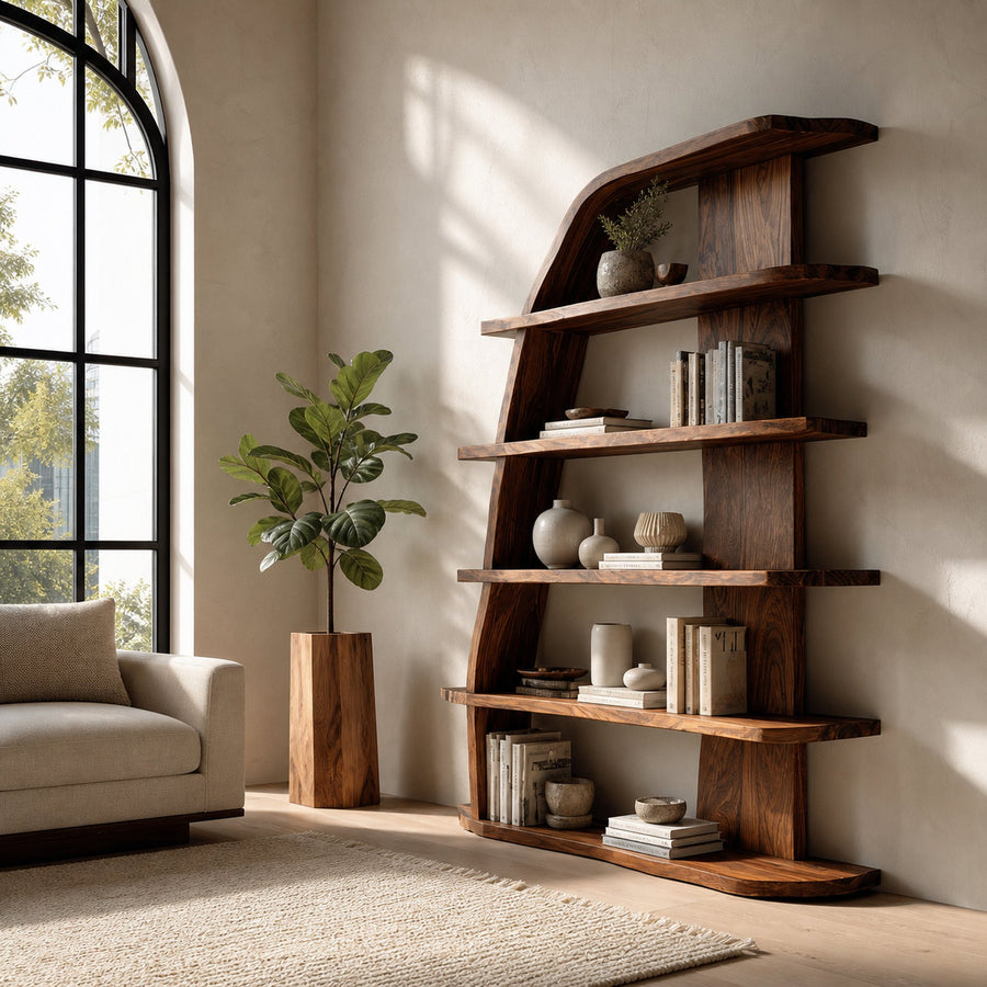 Mid Century Natural Wood Display Bookshelf For Living Room