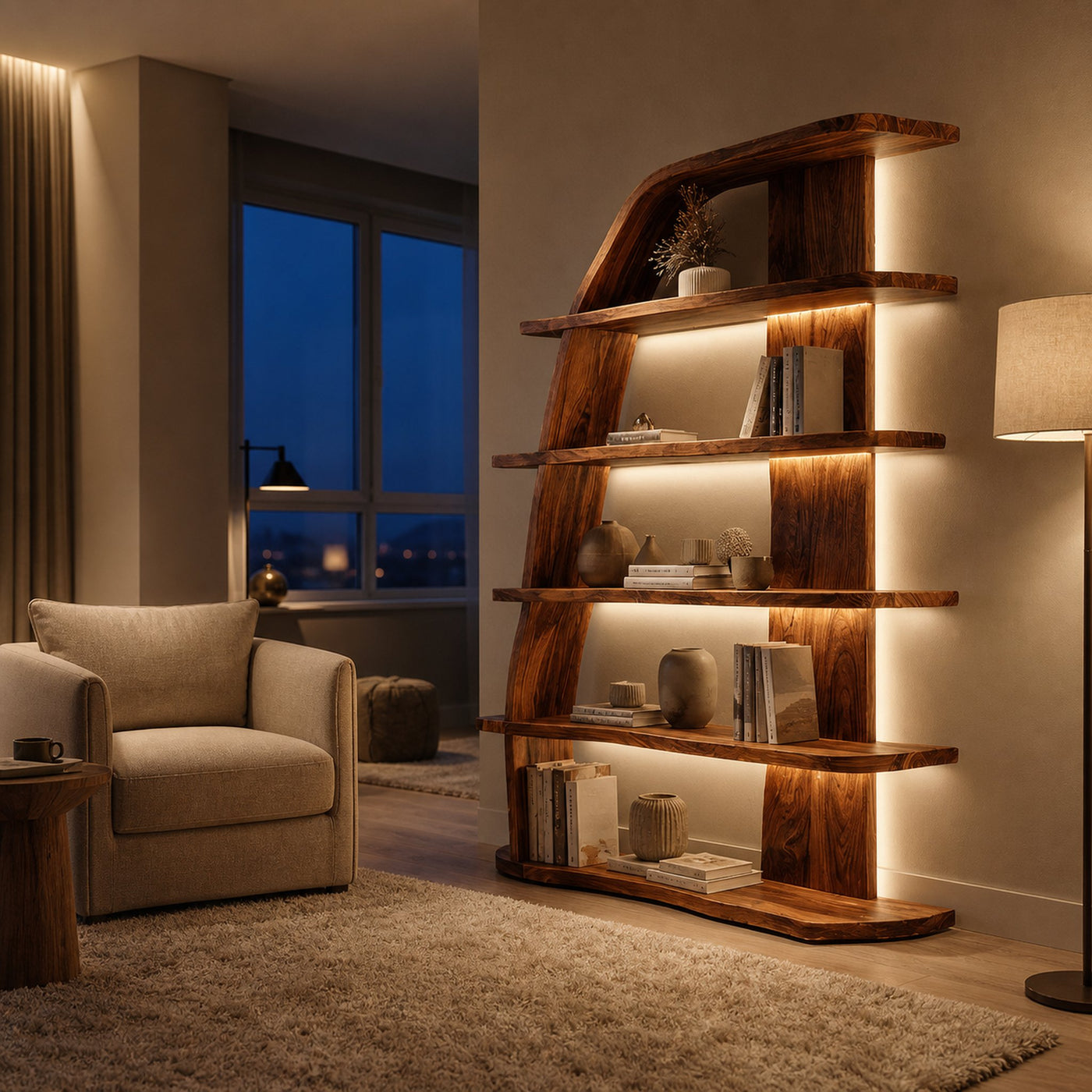 Mid Century Natural Wood Display Bookshelf For Living Room - product view 6