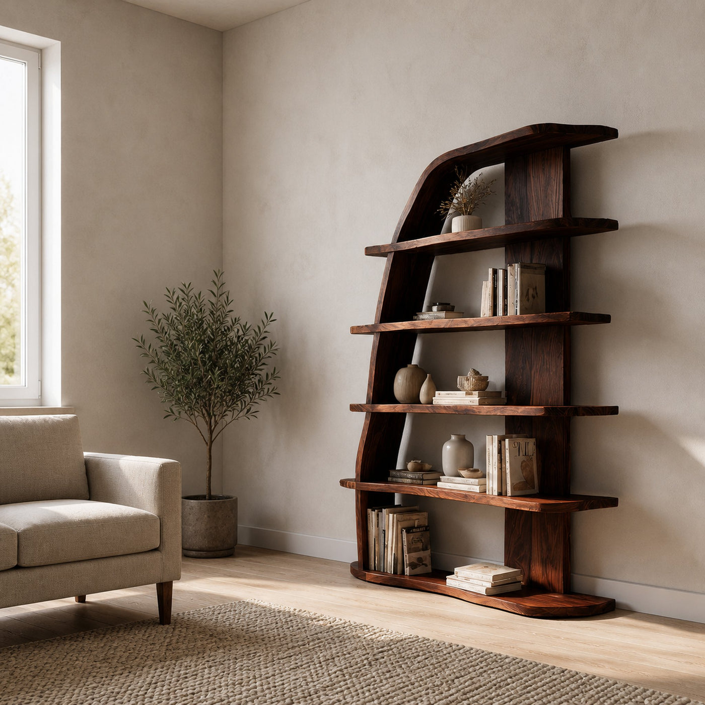Mid Century Natural Wood Display Bookshelf For Living Room - product view 7