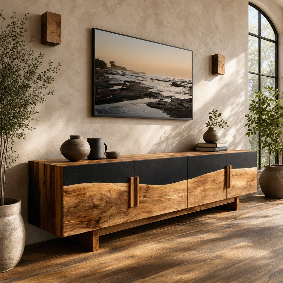 Mid Century Natural Wood Entertainment Unit For Decor