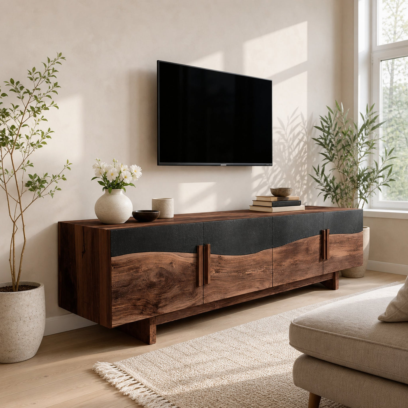Mid Century Natural Wood Entertainment Unit For Decor - product view 6