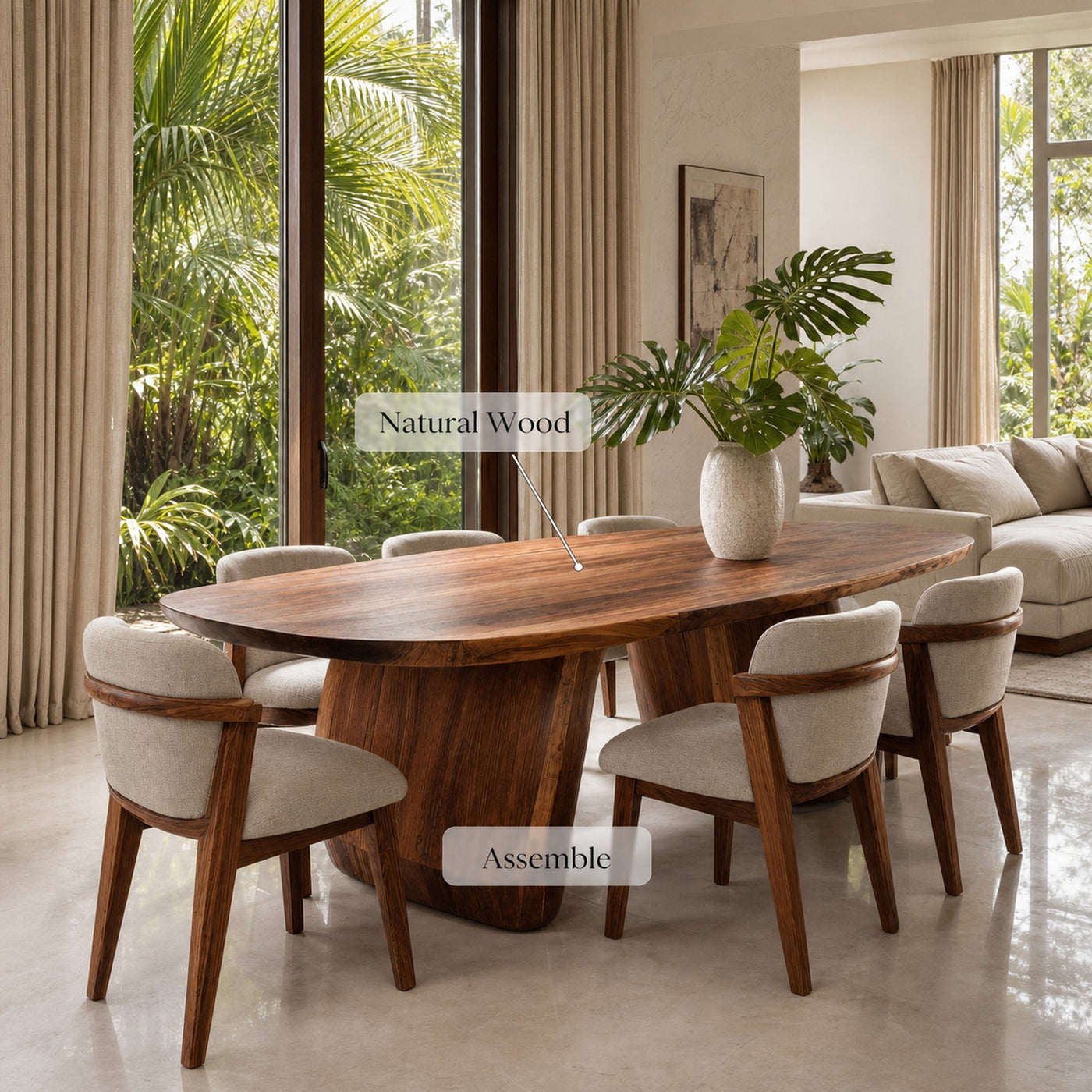 Mid Century Organic Dining Table For Dining Room - product view 6