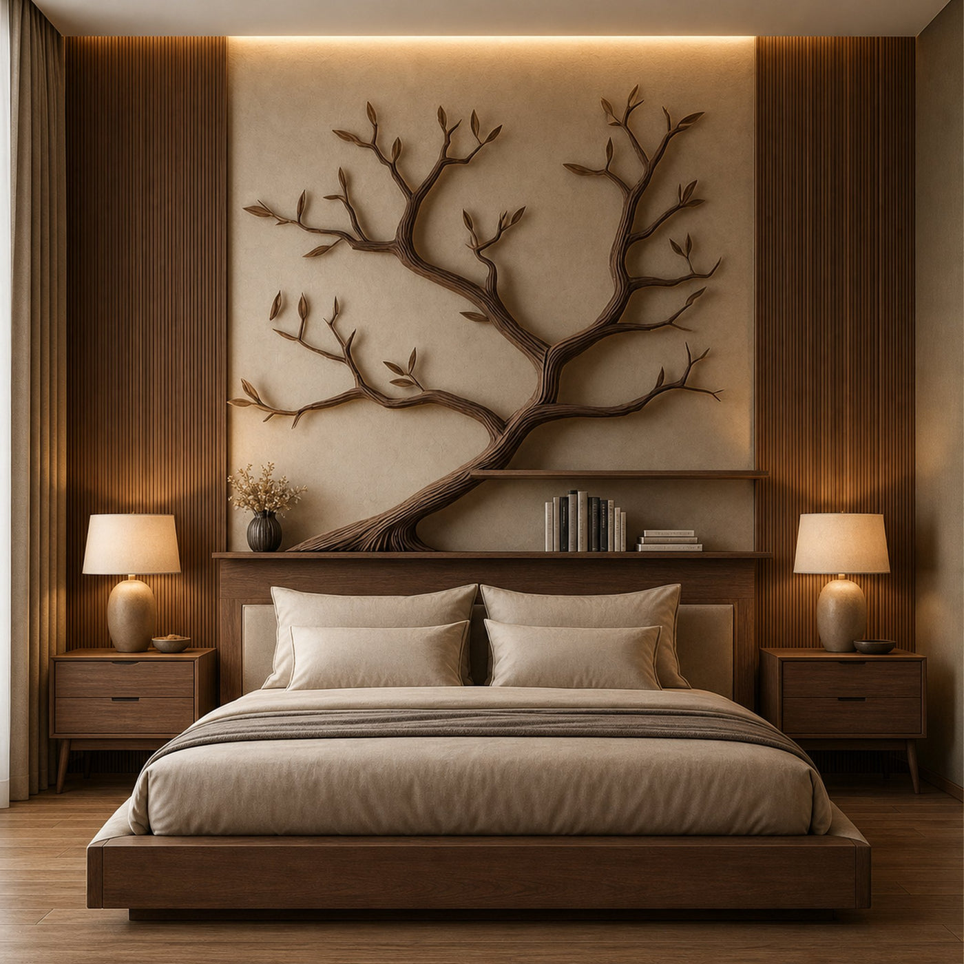 Mid Century Organic Tree Bookshelf Bedroom Wall Design - product view 2