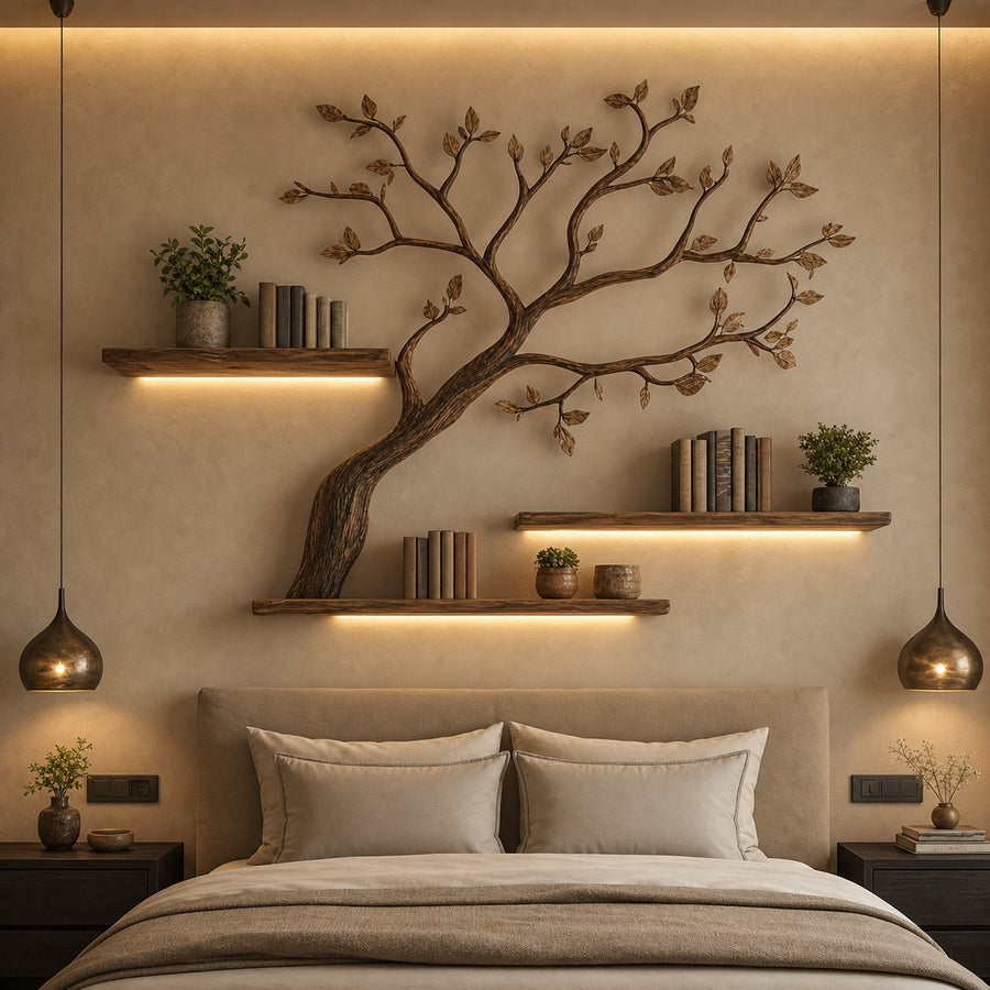 Mid Century Organic Tree Display Shelf Contemporary Bedroom