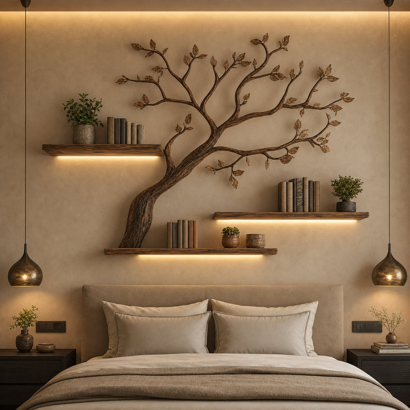 Mid Century Organic Tree Display Shelf Contemporary Bedroom