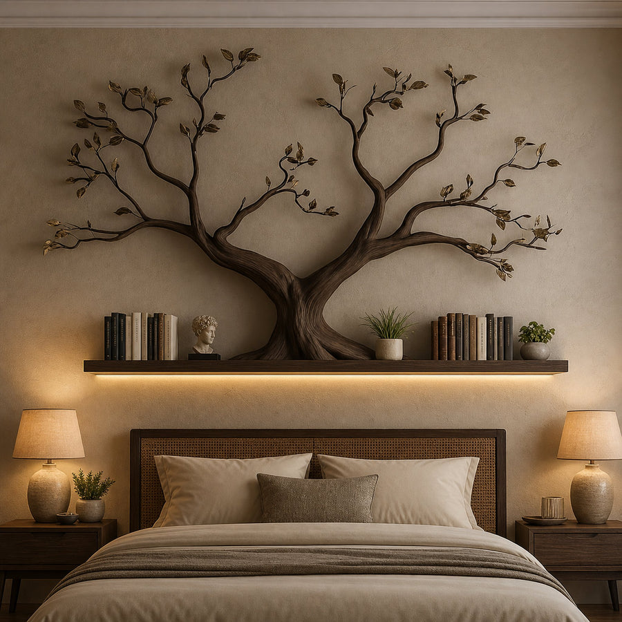 Mid Century Organic Tree Wall Shelf Artistic Bedroom