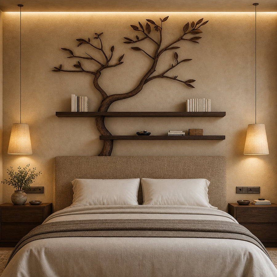 Mid Century Organic Tree Wall Shelf Bedroom
