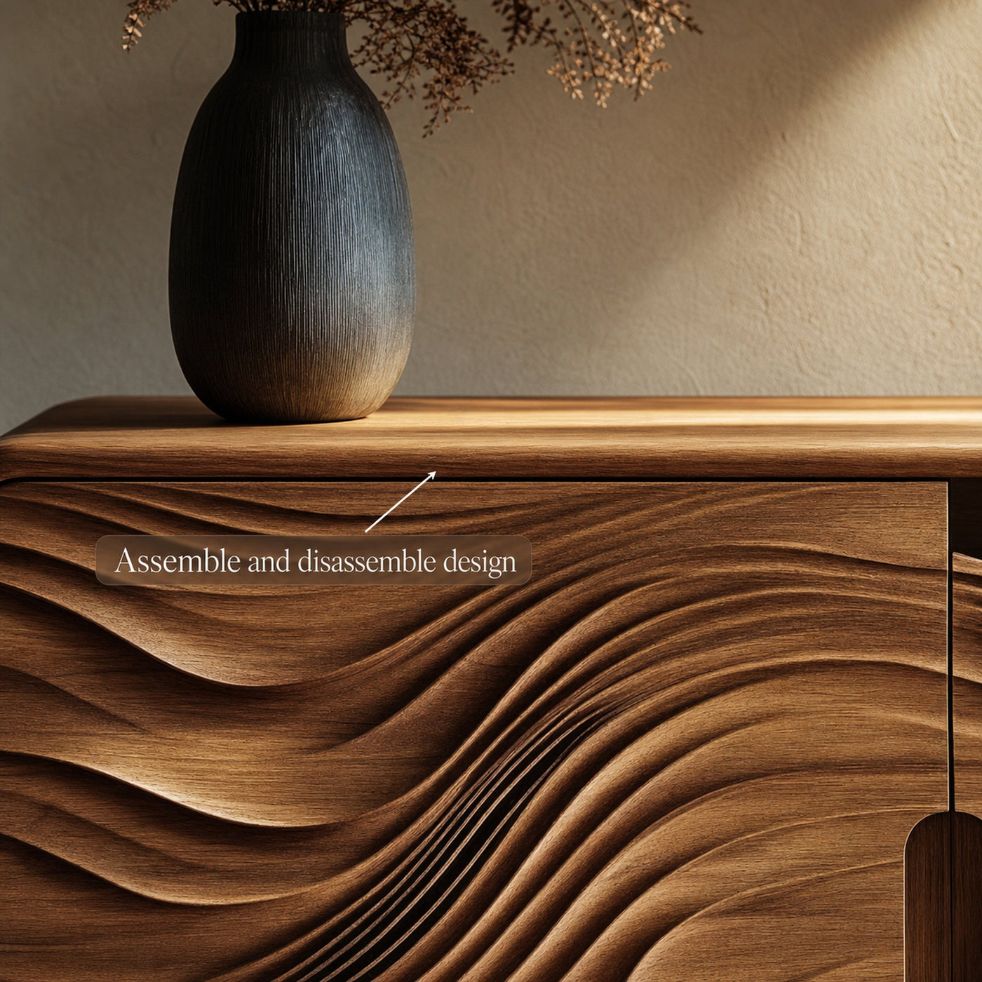 Mid Century Organic Wavy Cabinet Living Room Or Bedroom - product view 3