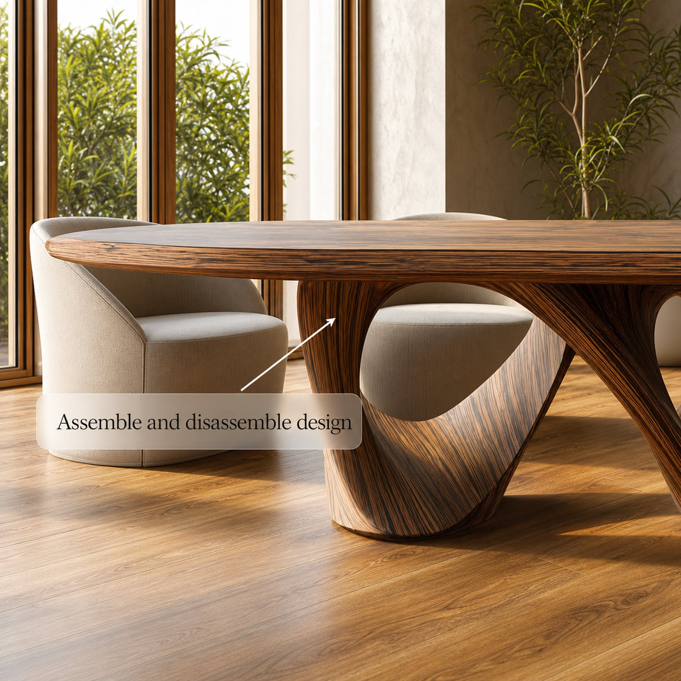 Mid Century Raw Edge Solid Wood Dining Table Kitchen - product view 3