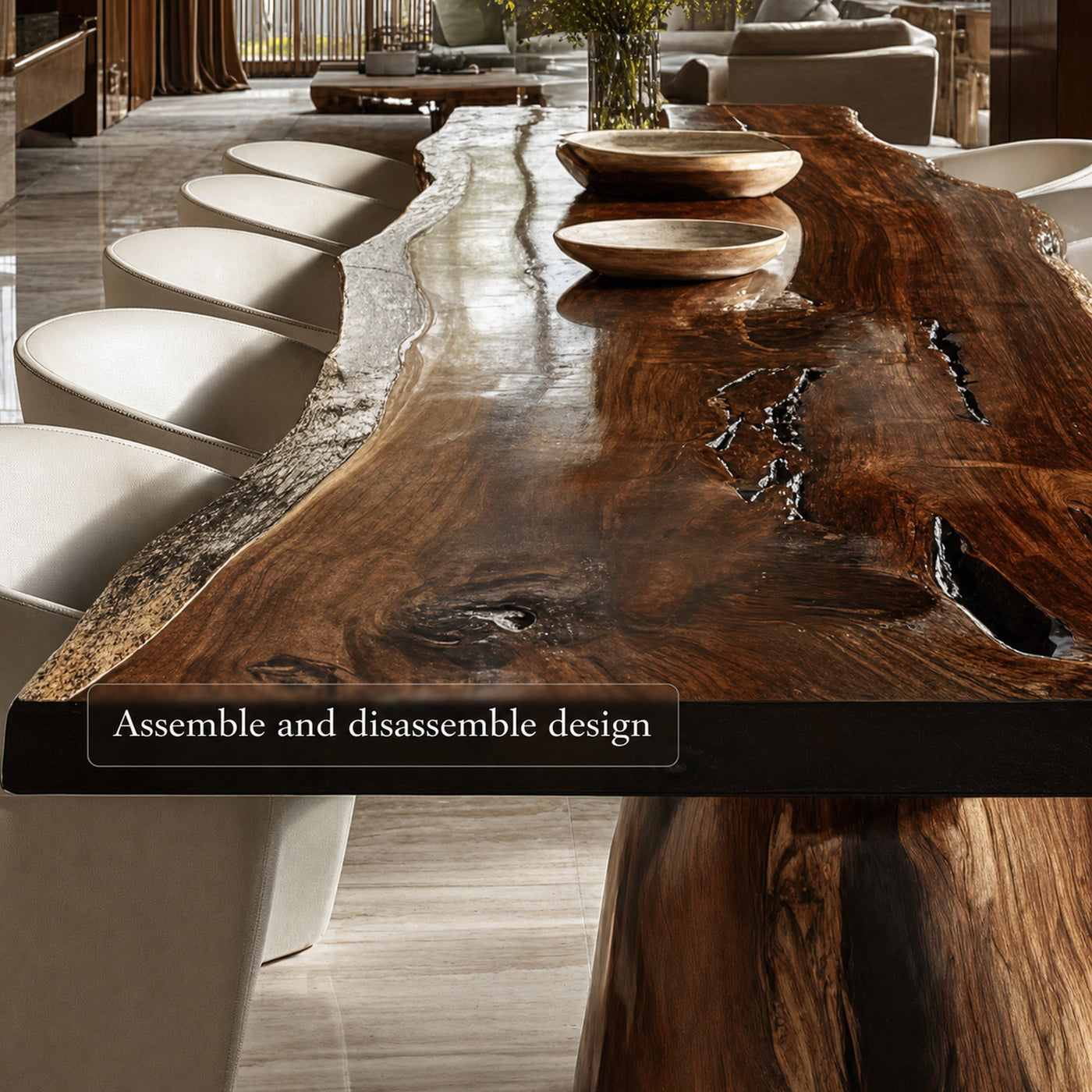 Mid Century Raw Edge Wooden Dining Table Kitchen - product view 2