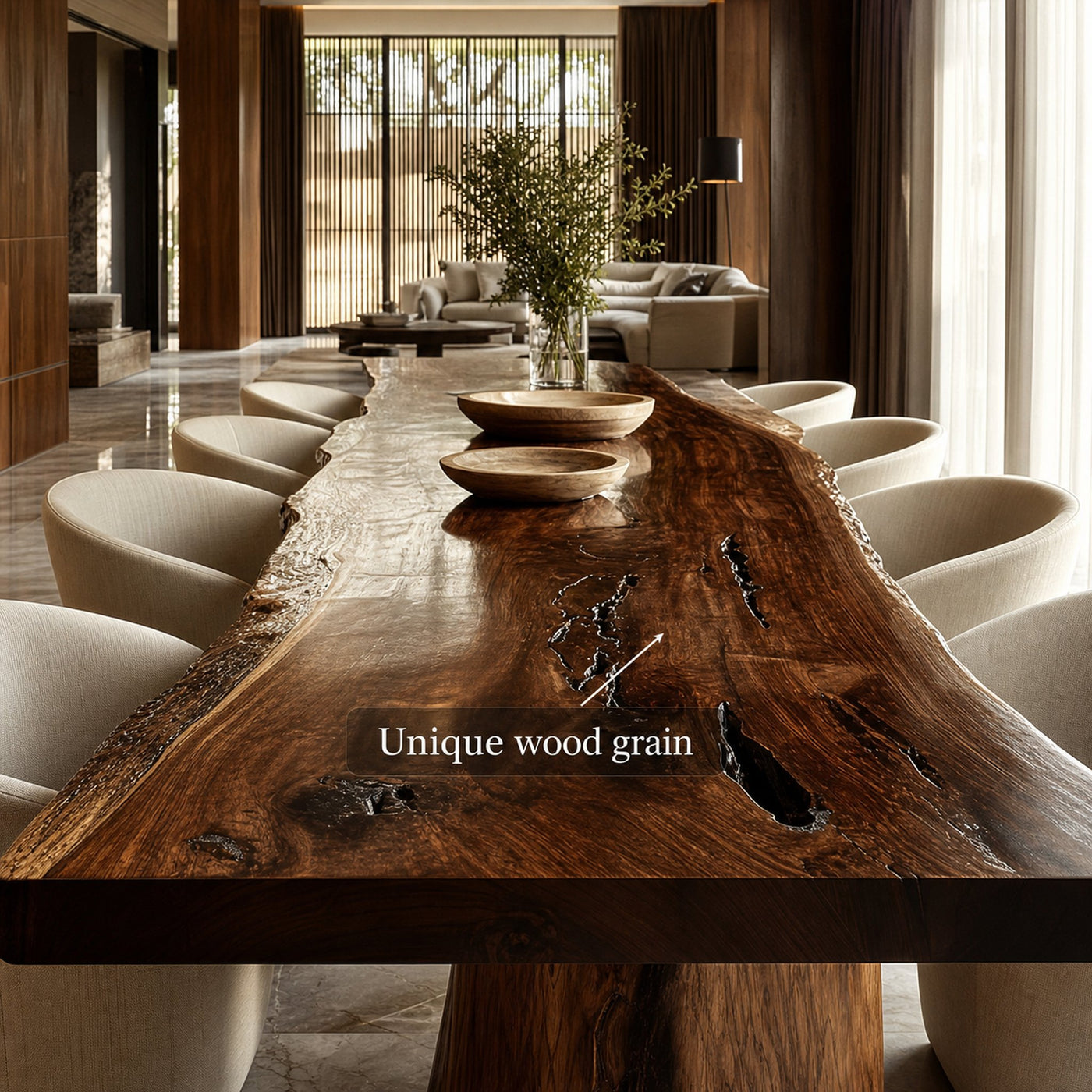 Mid Century Raw Edge Wooden Dining Table Kitchen - product view 3