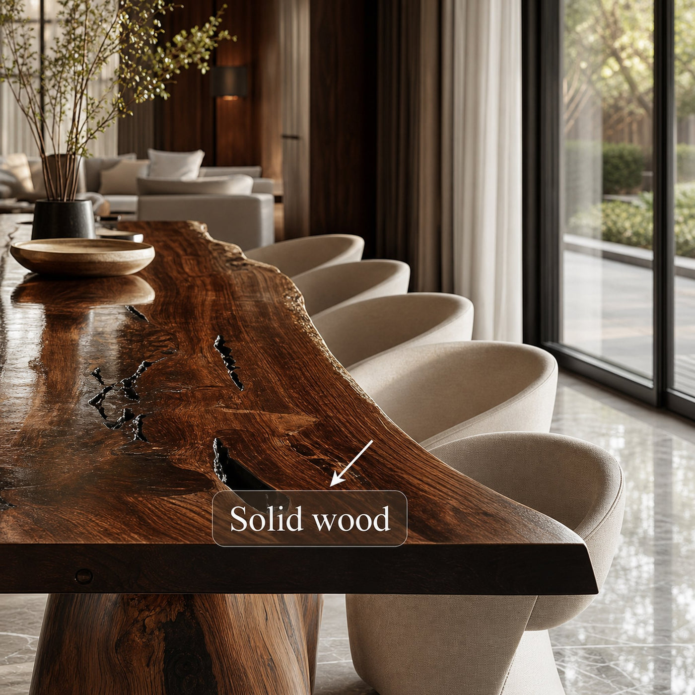 Mid Century Raw Edge Wooden Dining Table Kitchen - product view 4