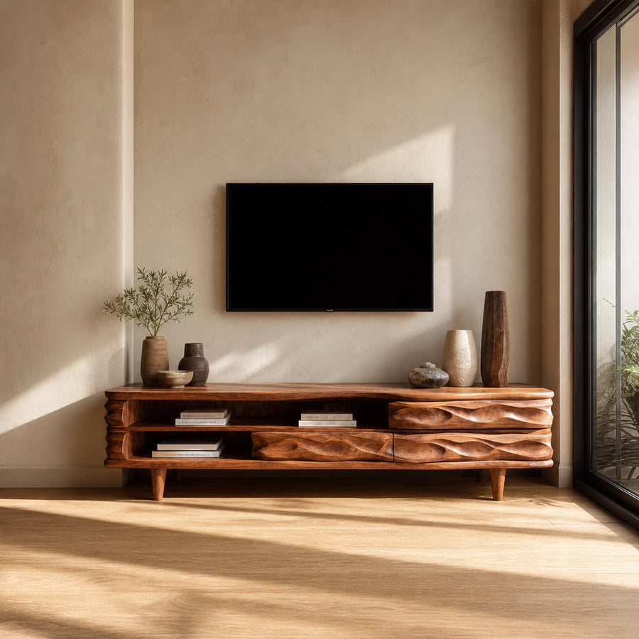 Mid Century Sculpted TV Stand Living Room