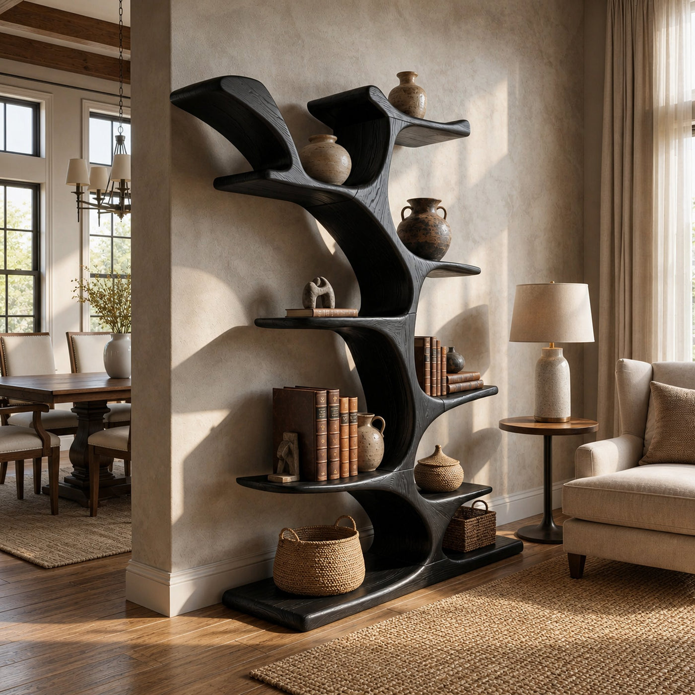 Mid Century Sculptural Bookcase Storage Organizer For Bedroom Space - product view 4