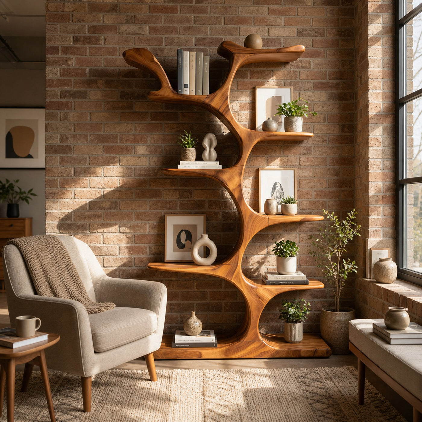 Mid Century Sculptural Bookcase Storage Organizer For Bedroom Space - product view 6