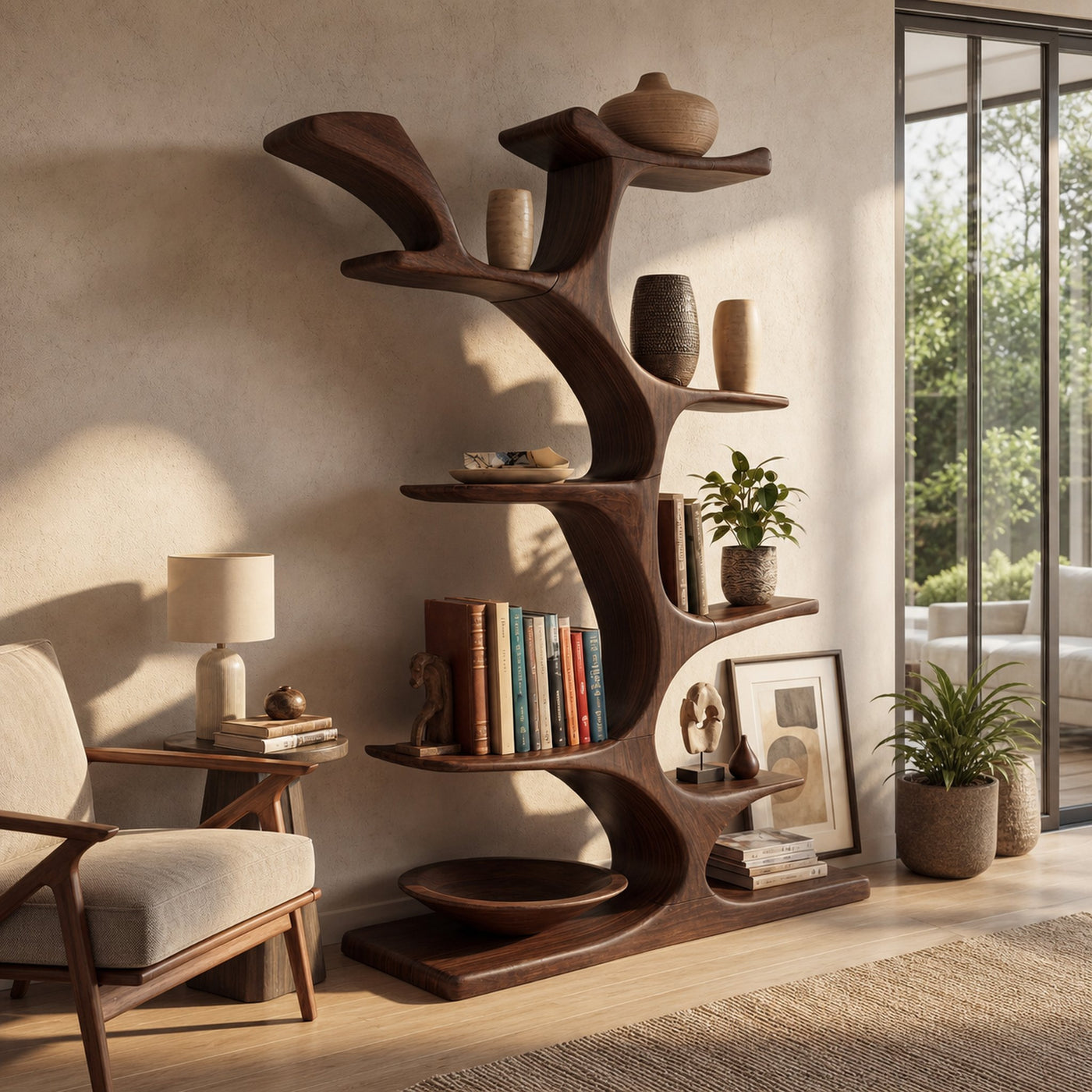 Mid Century Sculptural Bookcase Storage Organizer For Bedroom Space - product view 7