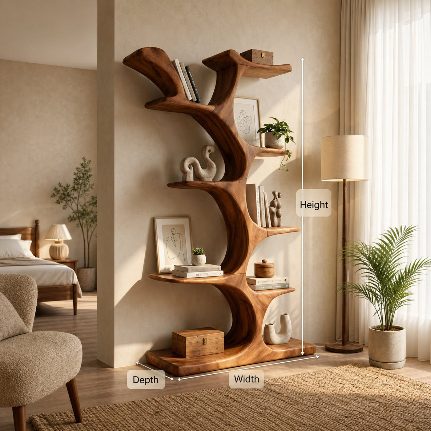 Mid Century Sculptural Bookcase Storage Organizer For Bedroom Space - product view 8