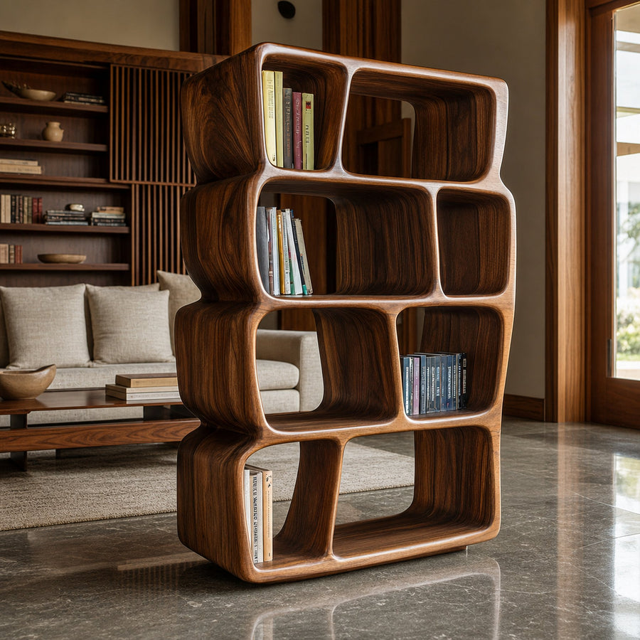 Mid Century Sculptural Bookshelf For Living Room And Office