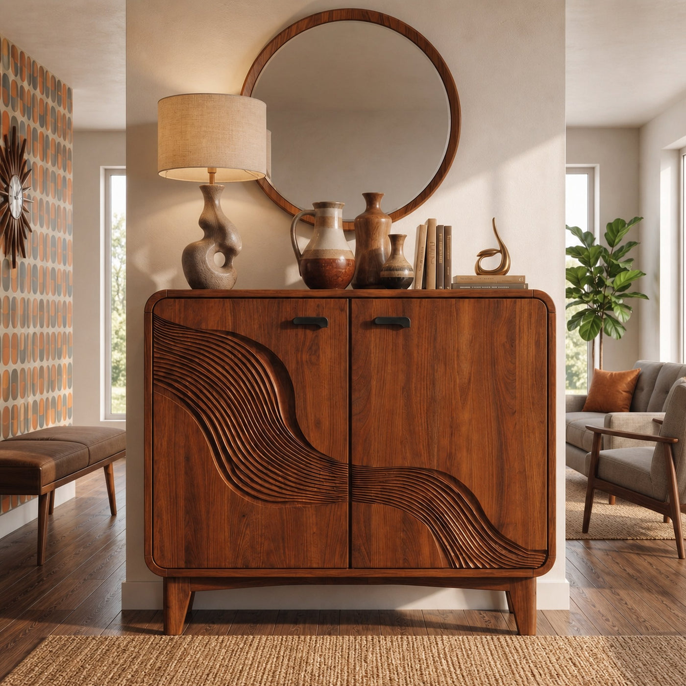 Mid Century Sculptural Storage Cabinet For Living Room And Dining Room Space - product view 6