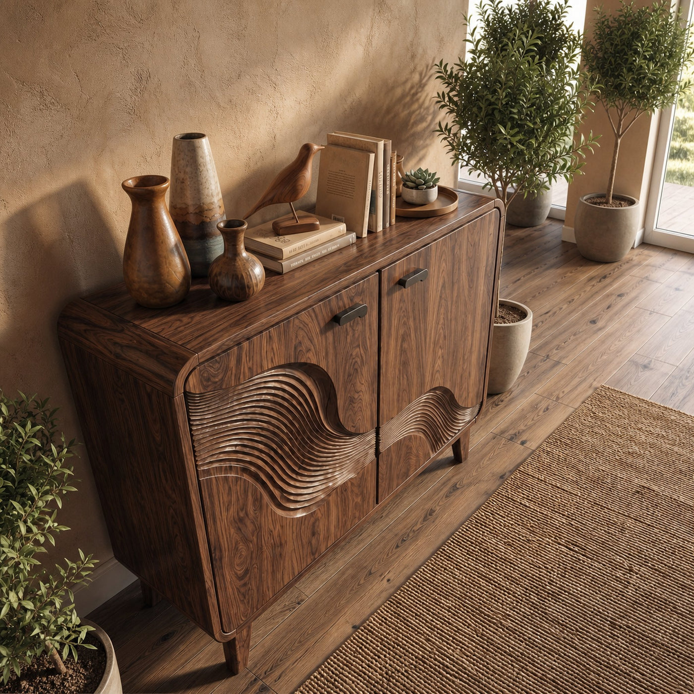 Mid Century Sculptural Storage Cabinet For Living Room And Dining Room Space - product view 7
