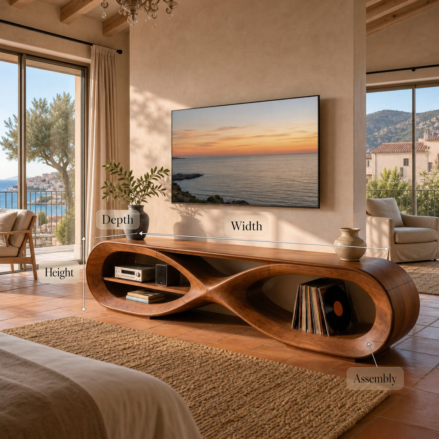 Mid Century Sculptural TV Console For Lounge Space - product view 8